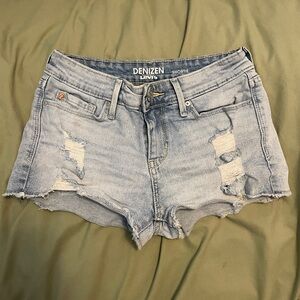 Levi’s Denizen Y2K Distressed Low Rise Denim Shorts